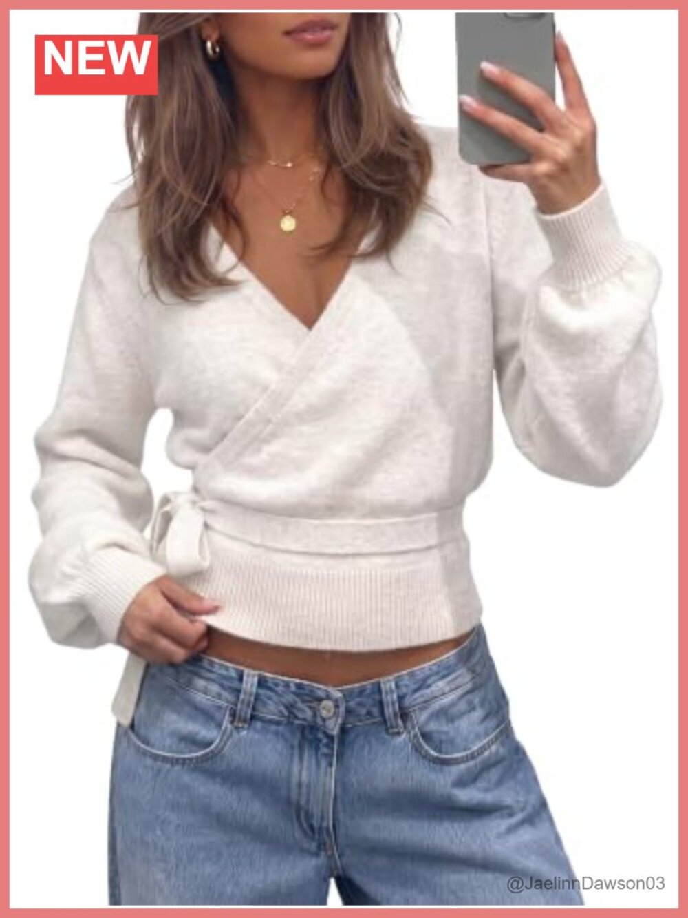 V Neck Wrap Belted Cardigan Sweater Long Lantern Sleeve Slim Fit Cropped